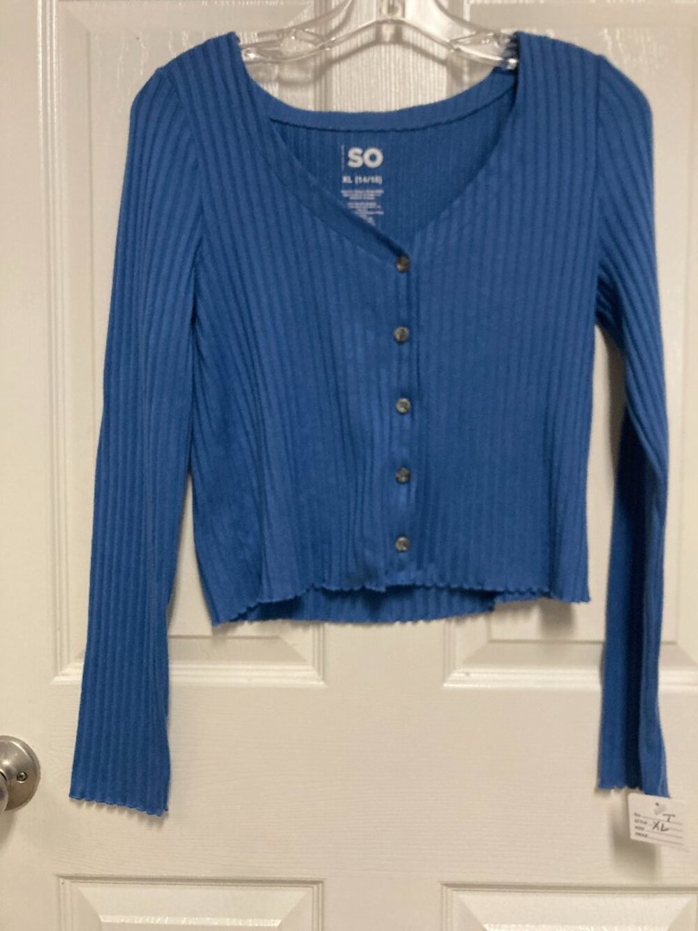 S O blouse v-neck button front blue size XL 14/16 women's